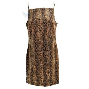 VTG 90s Y2K CDC Snakeskin Mini Dress Size 6 Square Neck Brown Glam Party
